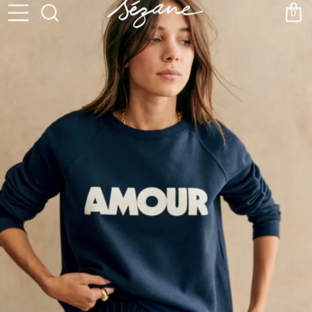 Sezane Amour Sweatshirt in Navy, Size S
